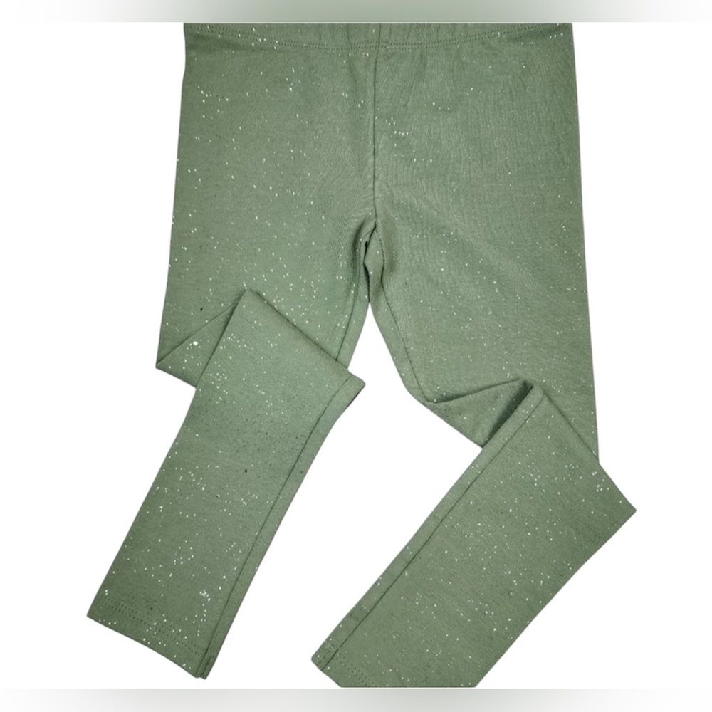 Jumping Beans tough cotton green sparkle leggings, size 5 and 6
